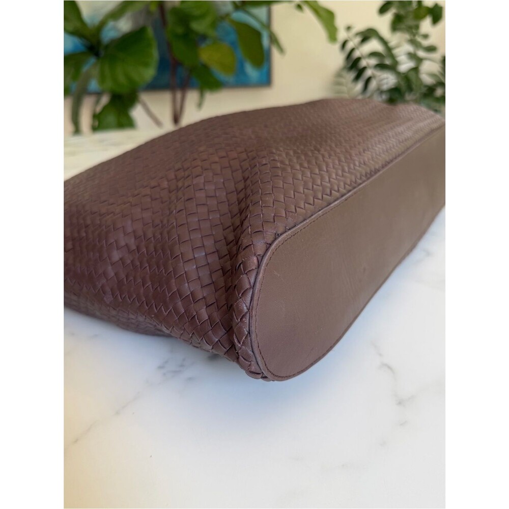 Quince Italian Leather Handwoven Tote Dark Brown XL Slim Shoulder Bag - Picture 11 of 15